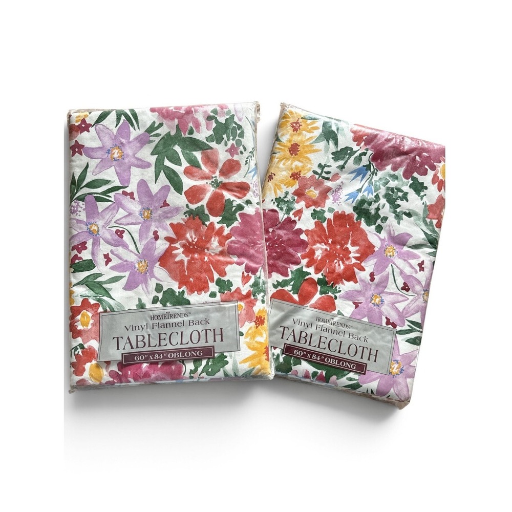 2 HomeTrends Vinyl Flannel Back Tablecloths 60x84 Oblong Floral 1121VTC